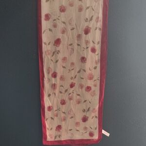 Liz Claiborne Silk  Sheer Rose-Print Scarf with Rose Border 26x52